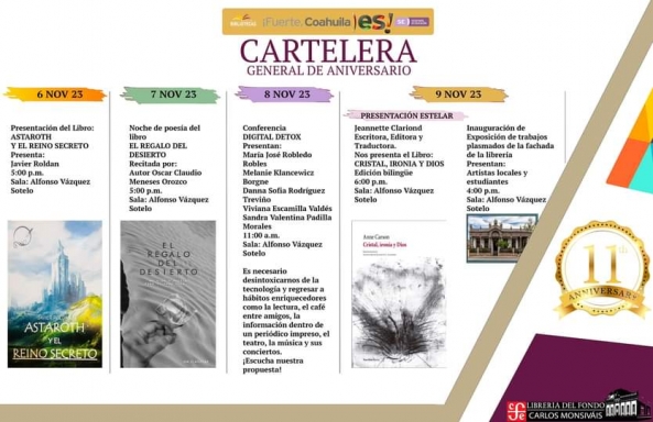 La Librería Carlos Monsiváis, en Saltillo, prepara diversas actividades por su XI Aniversario